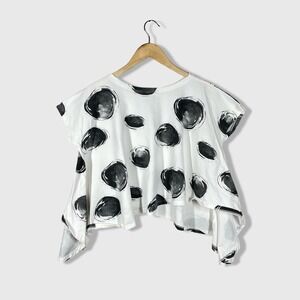 Matthildur MxM Ink Blots Asymmetircal Tunic Top Womens S/M White Black Lagenlook